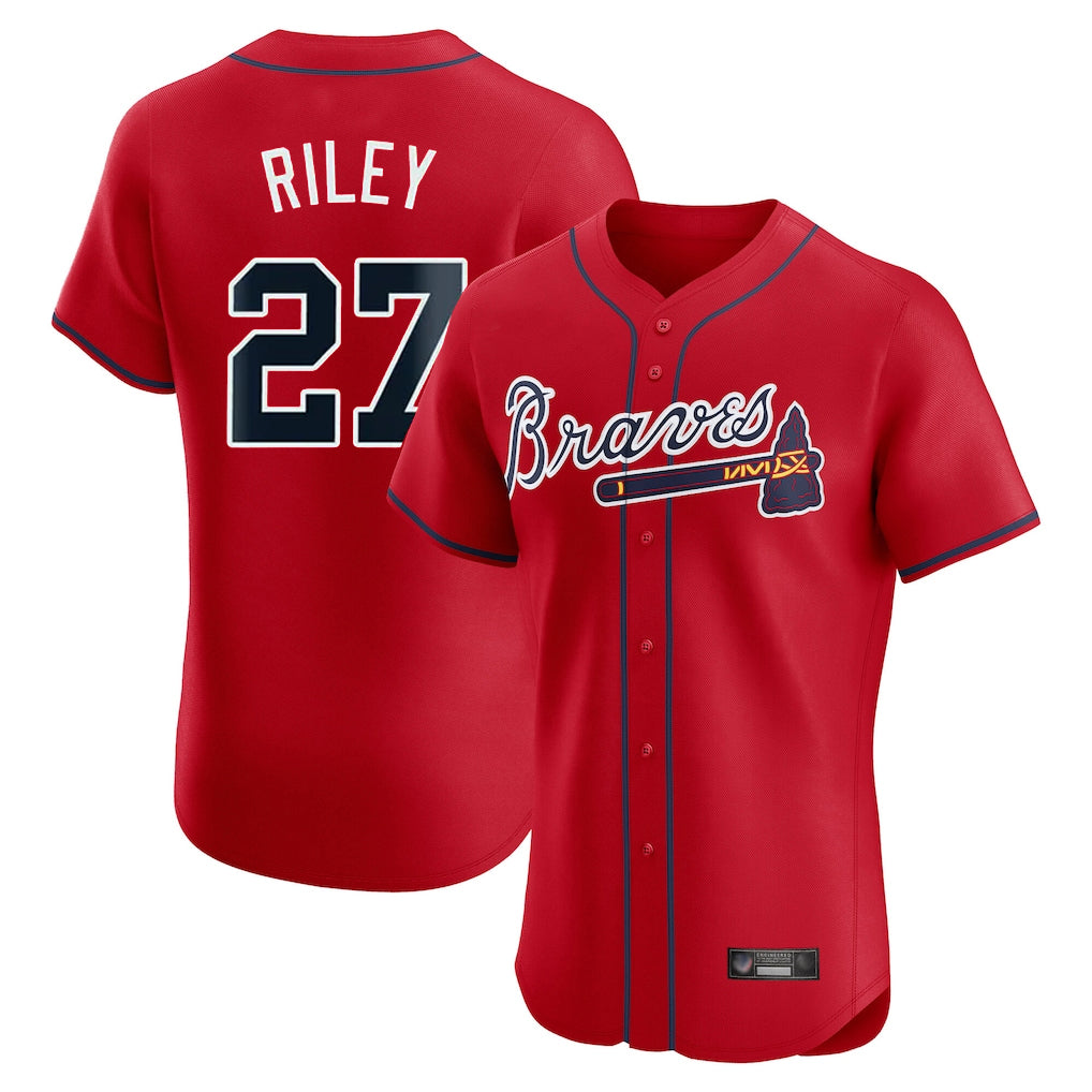 Atlanta Braves #27 Austin Riley Player Red Fotopoulosg Limited Elite Home Game Stitched Jerseys