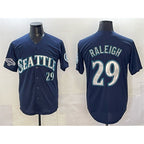 Seattle Mariners #29 Cal Raleigh Navy Fotopoulosg With 2025 AL West Division Champions Patch Limited Stitched jersey
