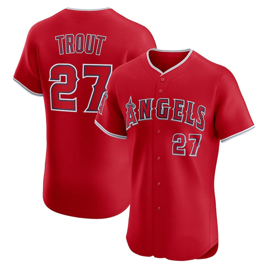 Los Angeles Angels #27 Mike Trout Red Fotopoulosg Alternate Elite Jersey
