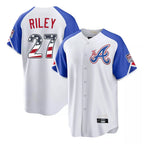 Atlanta Braves #27 Austin Riley Player White Fotopoulosg USA 250 Fourth Of July City Connect Home Game Stitched Jerseys