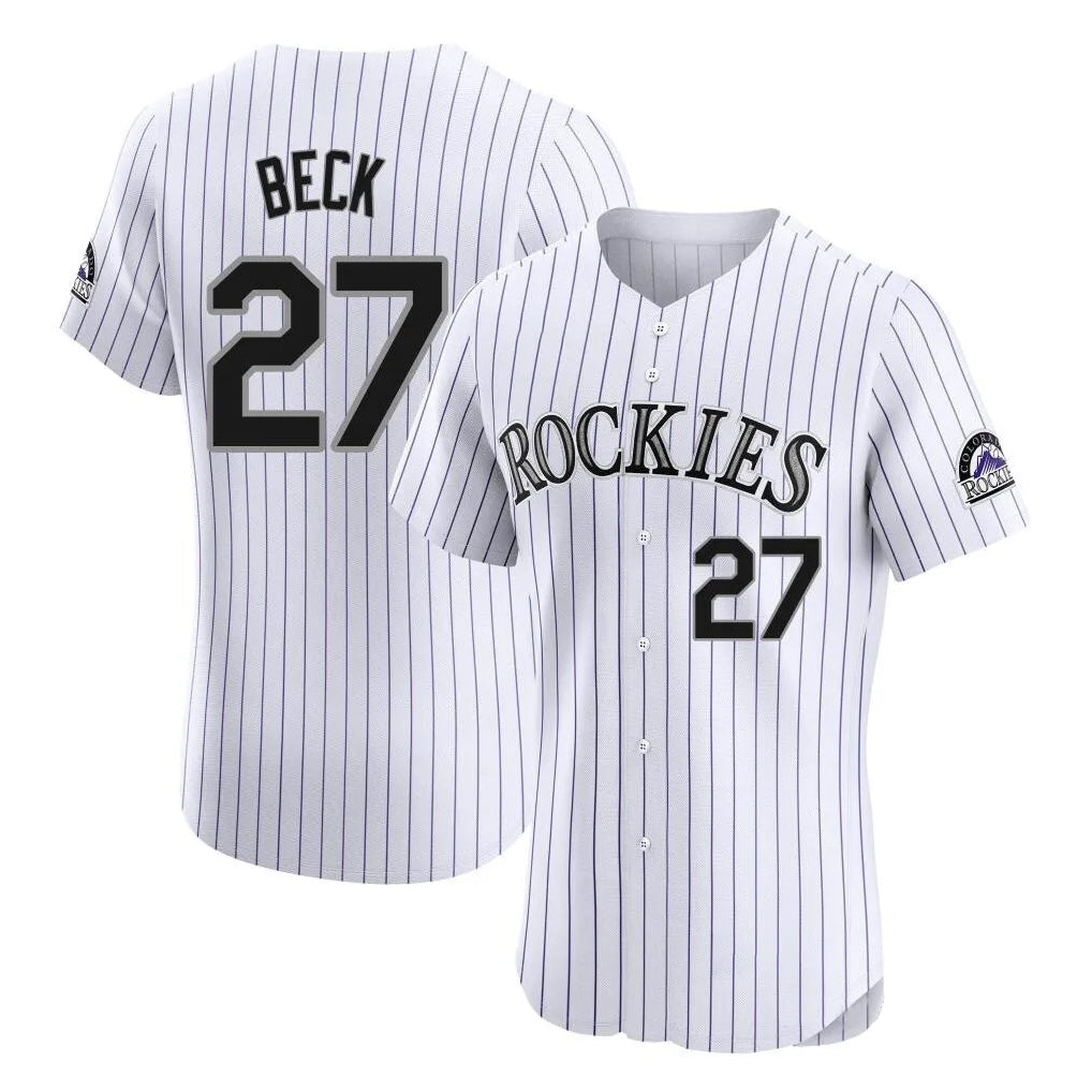 Colorado Rockies #27 Jordan Beck Player White Fotopoulosg Limited Elite Home Stitched Jerseys