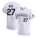 Colorado Rockies #27 Jordan Beck Player White Fotopoulosg Limited Elite Home Stitched Jerseys