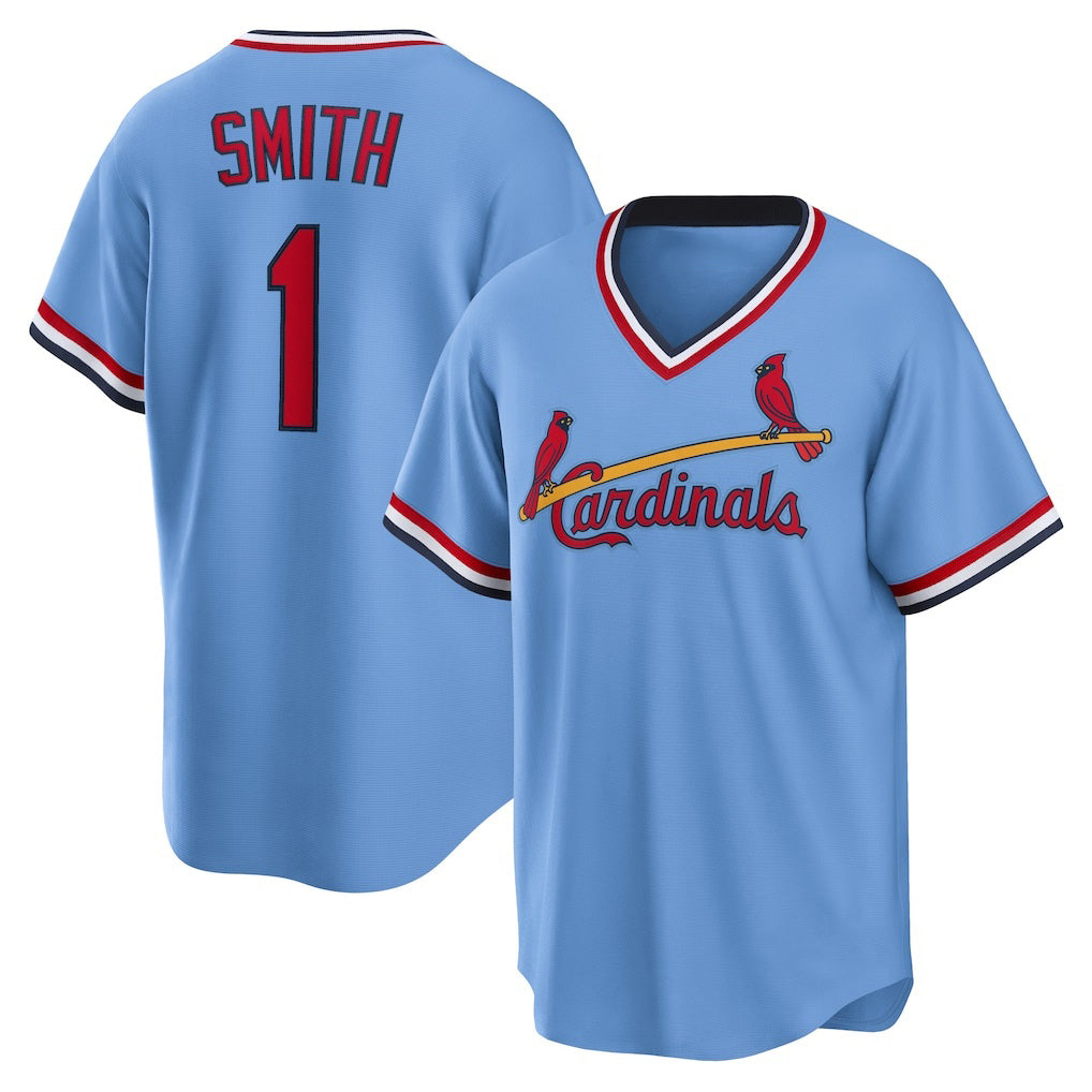 St. Louis Cardinals #1 Ozzie Smith Light Blue Fotopoulosg Road Cooperstown Collection Player Jersey