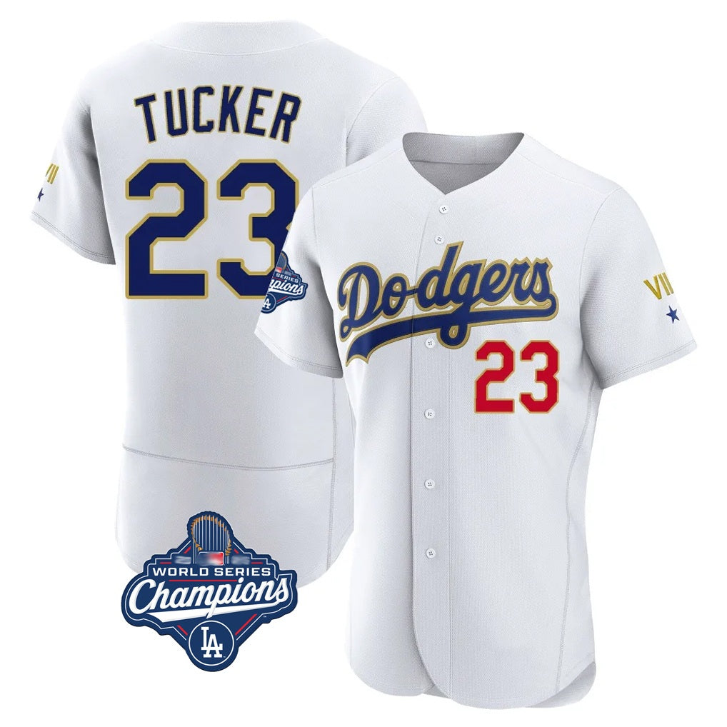 Los Angeles Dodgers #23 Kyle Tucker Player Gold White Fotopoulosg World Series Meet 2026 Collection Stadium Limited Elite Stitched Jerseys