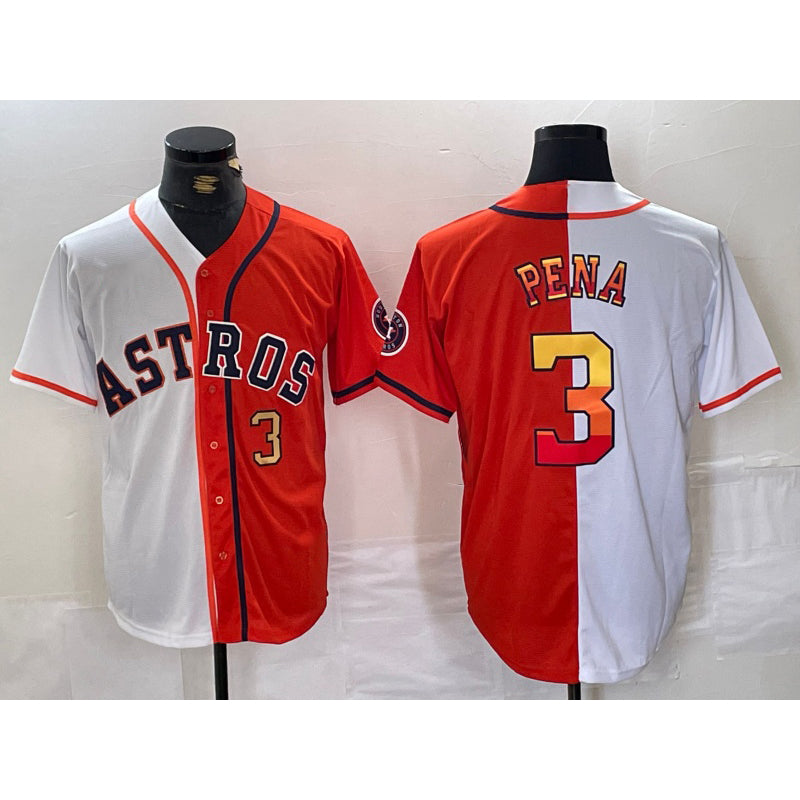 Houston Astros #3 Jeremy Pena Number White Orange Fotopoulosg Split Stitched Jersey 2