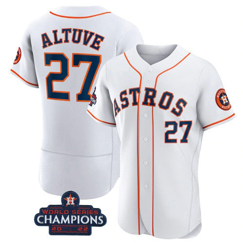 Houston Astros #27 Jose Altuve White Fotopoulosg 2022 World Series Champions Flex Base Stitched Jersey