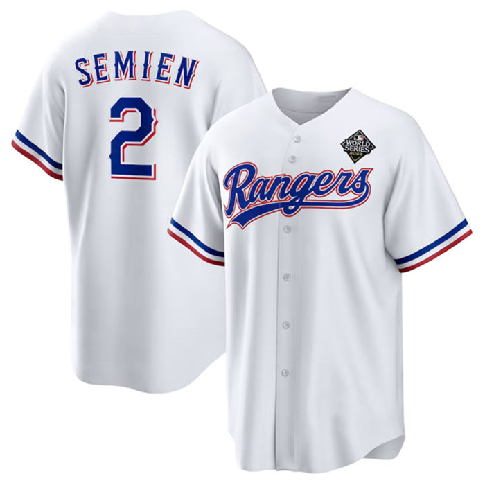 Texas Rangers #2 Marcus Semien 2023 White Fotopoulosg World Series Stitched Jersey