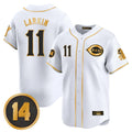 Cincinnati Reds #11 Barry Larkin Player White-Gold Fotopoulosg Vapor Premier Limited Home Stitched Jerseys