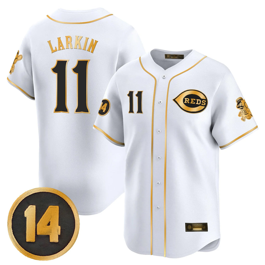 Cincinnati Reds #11 Barry Larkin Player White-Gold Fotopoulosg Vapor Premier Limited Home Stitched Jerseys
