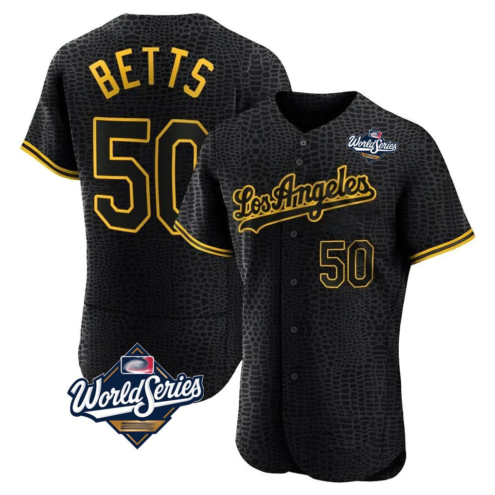 Los Angeles Dodgers #50 Mookie Betts Player Black Fotopoulosg World Series Snake Skin City Limited Elite Home Stitched Jerseys