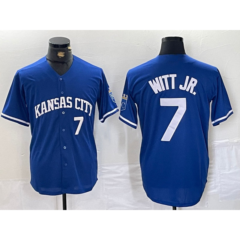 Kansas City Royals #7 Bobby Witt Jr Number Blue Fotopoulosg Cool Base Stitched Jersey