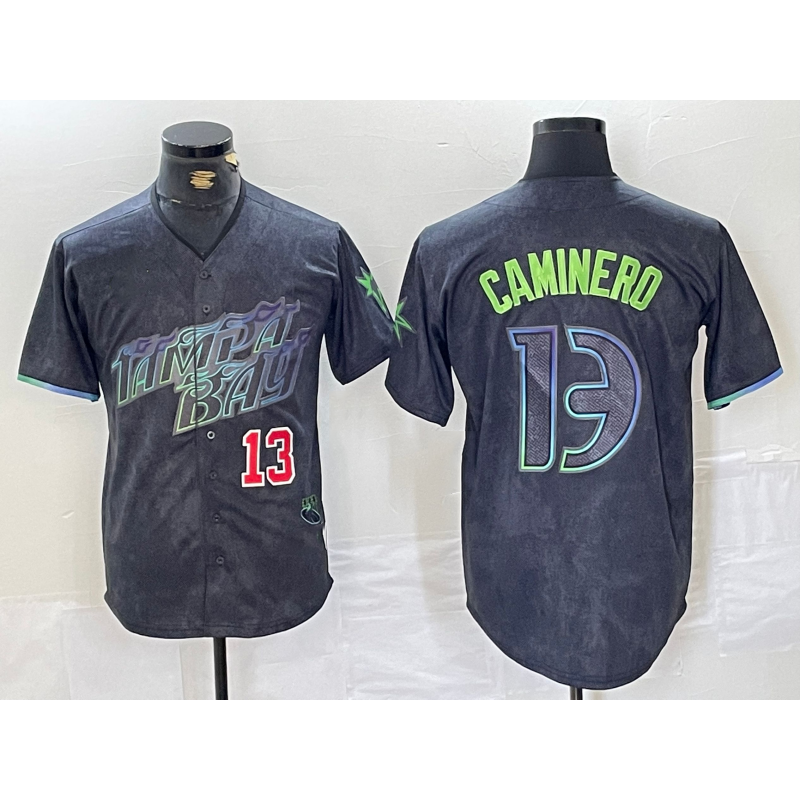 Tampa Bay Rays #13 Junior Caminero Number Charcoal Fotopoulosg 2024 City Connect Limited Stitched Jersey 2
