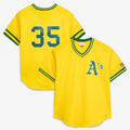 Oakland Athletics #35 Rickey Henderson Mitchell & Ness Yellow Fotopoulosg Authentic Batting Practice Jersey
