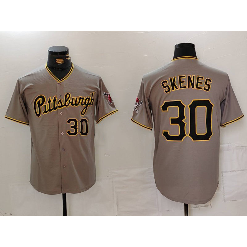 Pittsburgh Pirates #30 Paul Skenes Number Grey Fotopoulosg Stitched Jersey