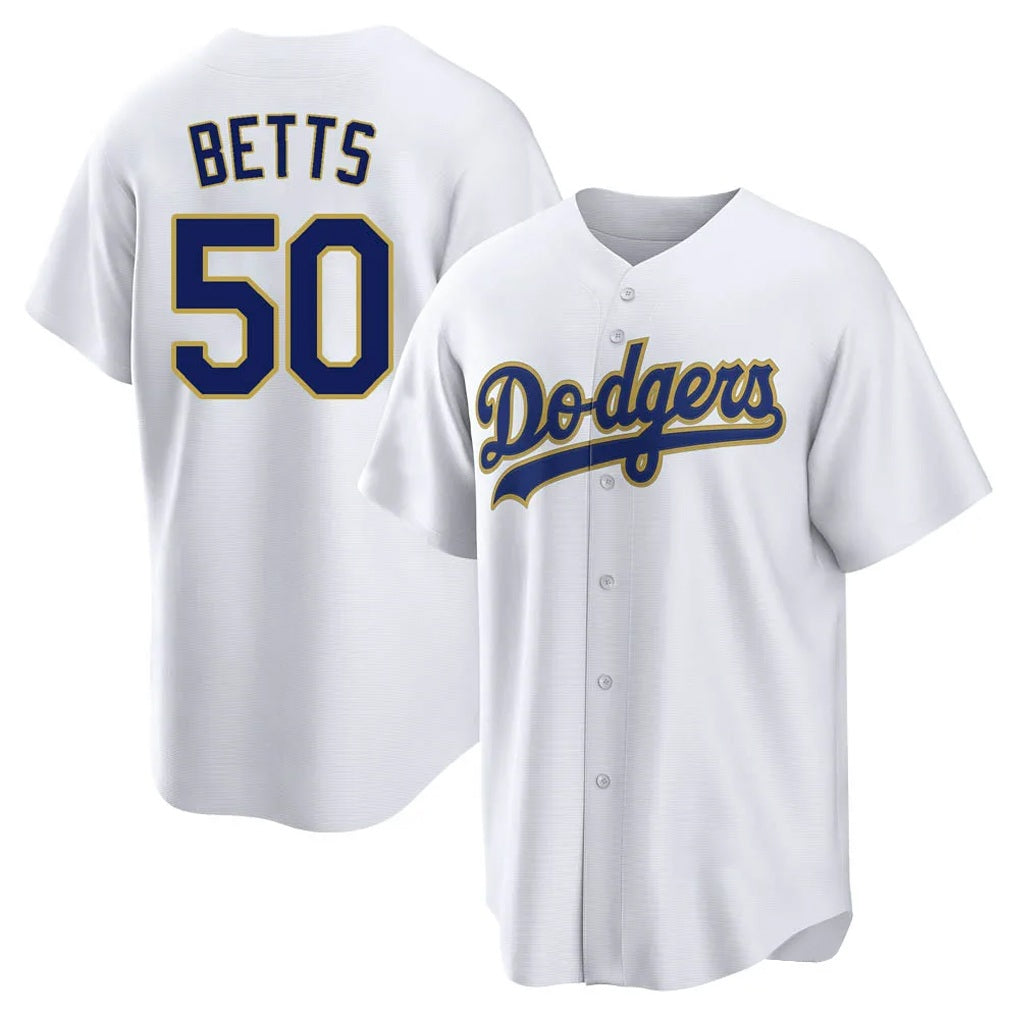 Los Angeles Dodgers #50 Mookie Betts Player Gold White Fotopoulosg 2026 Collection Stadium Game Stitched Jerseys