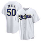 Los Angeles Dodgers #50 Mookie Betts Player Gold White Fotopoulosg 2026 Collection Stadium Game Stitched Jerseys