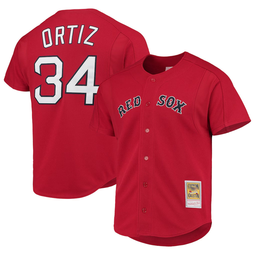 Boston Red Sox #34 David Ortiz Player Red Fotopoulosg Mitchell & Ness Cooperstown Collection Home Stitched Jerseys