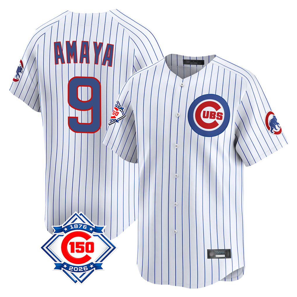 Chicago Cubs #9 Miguel Amaya Player White Fotopoulosg 150th Anniversary Limited Home Game Stitched Jerseys