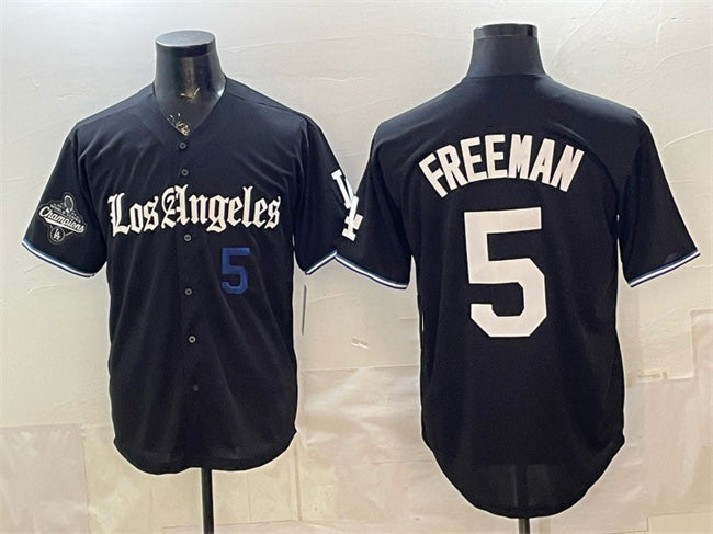 Los Angeles Dodgers #5 Freddie Freeman Black Fotopoulosg 2025 World Series Champions Patch 'Gothic Edition' Vapor Premier Limited Stitched Jersey