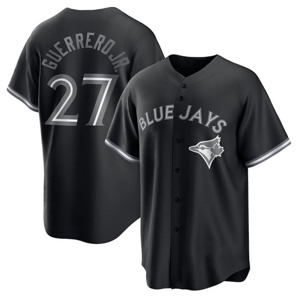 Toronto Blue Jays #27 Vladimir Guerrero Jr. Black Fotopoulosg Lights Out Limited Stitched Jersey