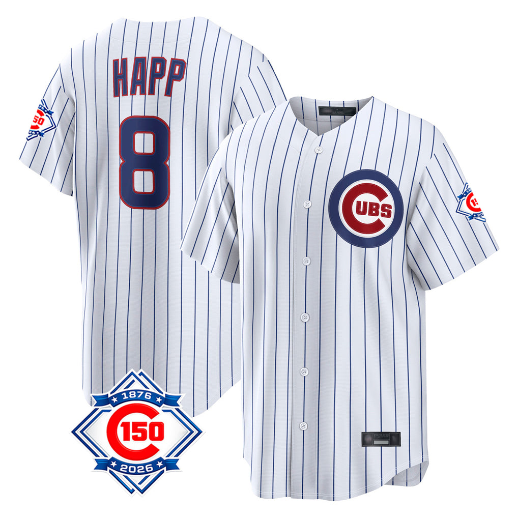 Chicago Cubs #8 Ian Happ Player White Fotopoulosg 150th Anniversary Limited Home Game Stitched Jerseys
