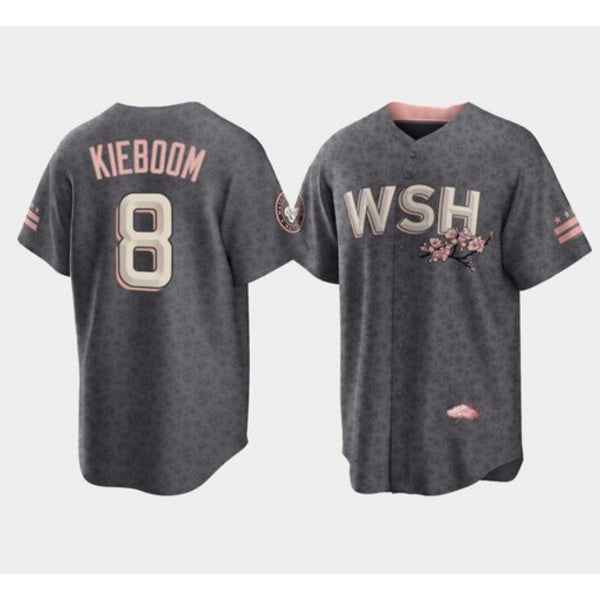 Washington Nationals #8 Carter Kieboom 2022 Grey Fotopoulosg City Connect Cherry Blossom Cool Base Stitched Jersey