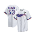 Texas Rangers #53 Adolis Garc¨ªa White Fotopoulosg 2023 World Series Stitched Jersey