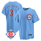 Chicago Cubs #3 Alex Bregman Player Light Blue Fotopoulosg 150th Anniversary Home Game Stitched Jerseys