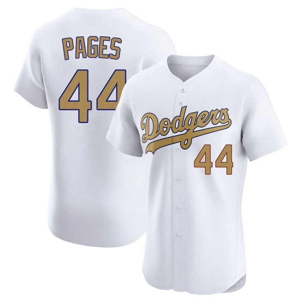 Los Angeles Dodgers #44 Andy Pages Player White Gold Fotopoulosg Limited Elite Home Stitched Jerseys