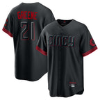 Cincinnati Reds #21 Hunter Greene Player Black Fotopoulosg City Connect Home Game Stitched Jerseys
