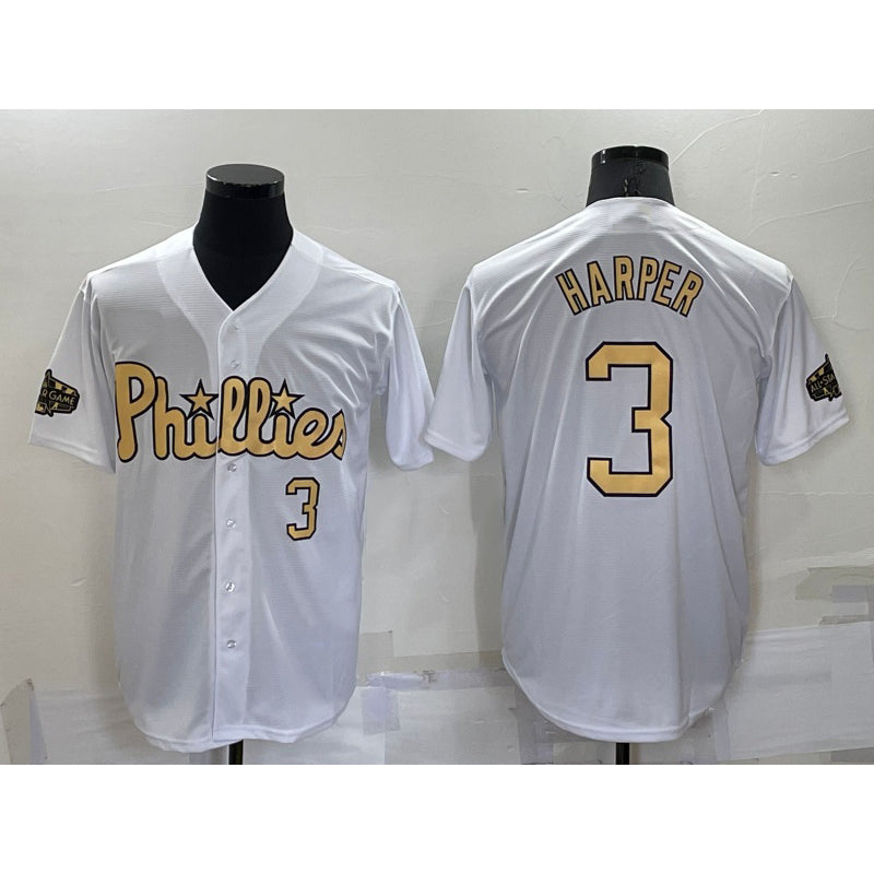 Philadelphia Phillies #3 Bryce Harper Number White Fotopoulosg 2022 All Star Stitched Cool Base Jersey