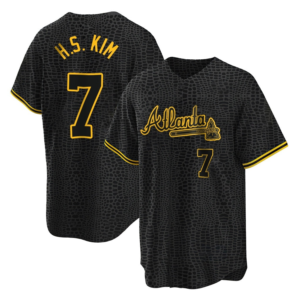 Atlanta Braves #7 Ha-Seong Kim Player Black Fotopoulosg Snake Skin City Home Game Stitched Jerseys