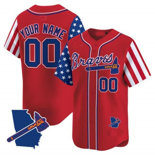 Custom Atlanta Braves 2024 Independence Day Vapor Premier Limited Jersey V2 ¨C Red Fotopoulosg