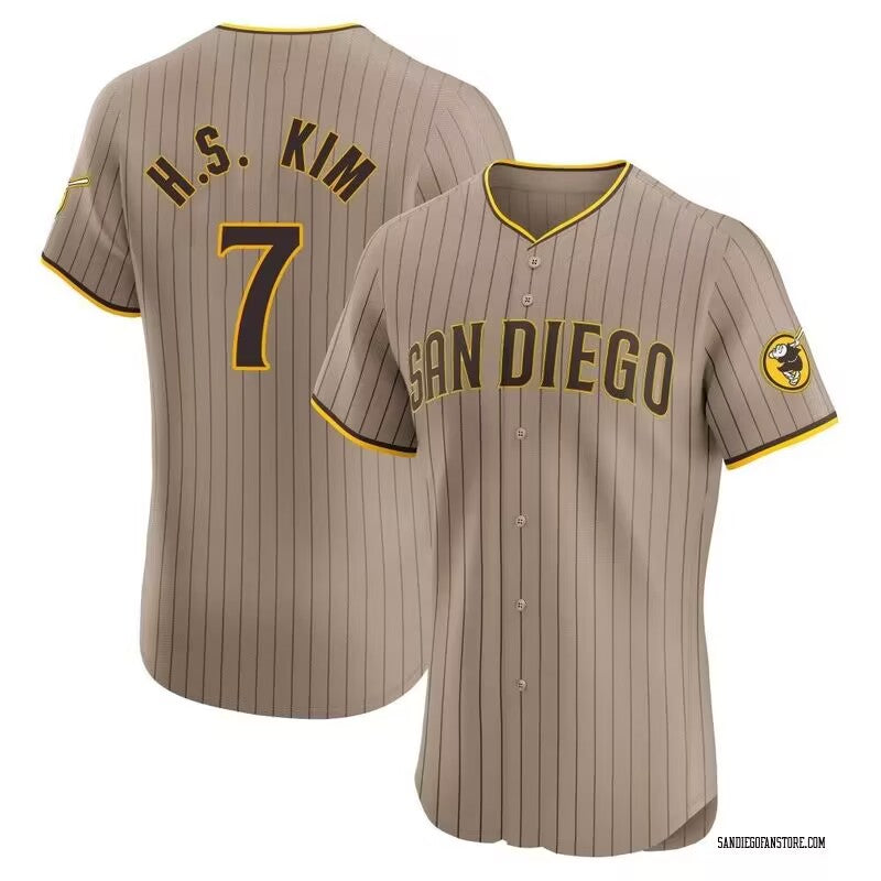 San Diego Padres #7 Ha Seong Kim White Fotopoulosg Stitched Cool Base Brown Jersey