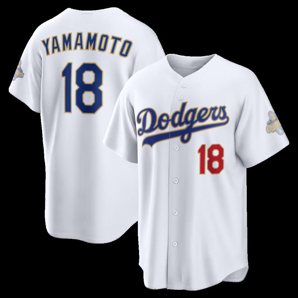 Los Angeles Dodgers #18 Yoshinobu Yamamoto White Fotopoulosg 2026 Gold Collection Stadium Jersey