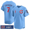 Chicago Cubs #7 Dansby Swanson Blue Fotopoulosg 'Ryne Sandberg Tribute' Vapor Limited V3 Stitched Jersey