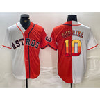 Houston Astros #10 Yuli Gurriel White Orange Fotopoulosg Split Stitched Jersey 2