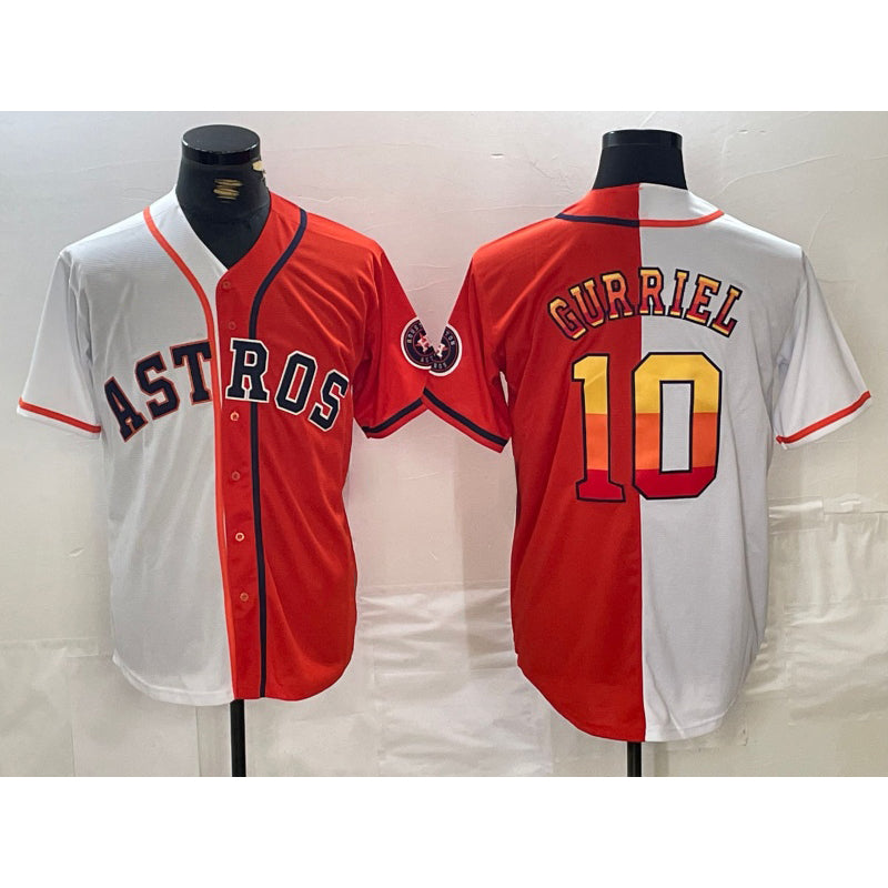 Houston Astros #10 Yuli Gurriel White Orange Fotopoulosg Split Stitched Jersey 2