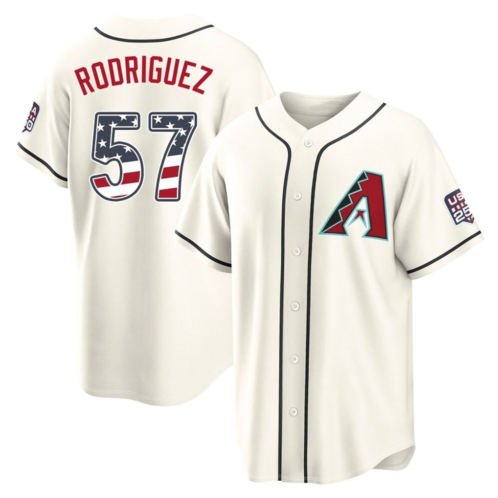 Arizona Diamondbacks #57 Eduardo Rodriguez Player Cream Fotopoulosg USA 250 Fourth of July Home Game Stitched Jerseys