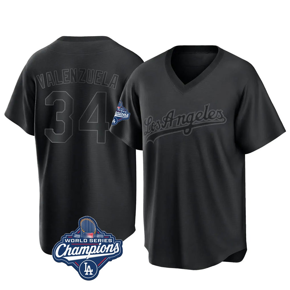 Los Angeles Dodgers #34 Fernando Valenzuela Player Black Fotopoulosg World Series Meet Pitch Fashion T-shirt Stitched Jerseys