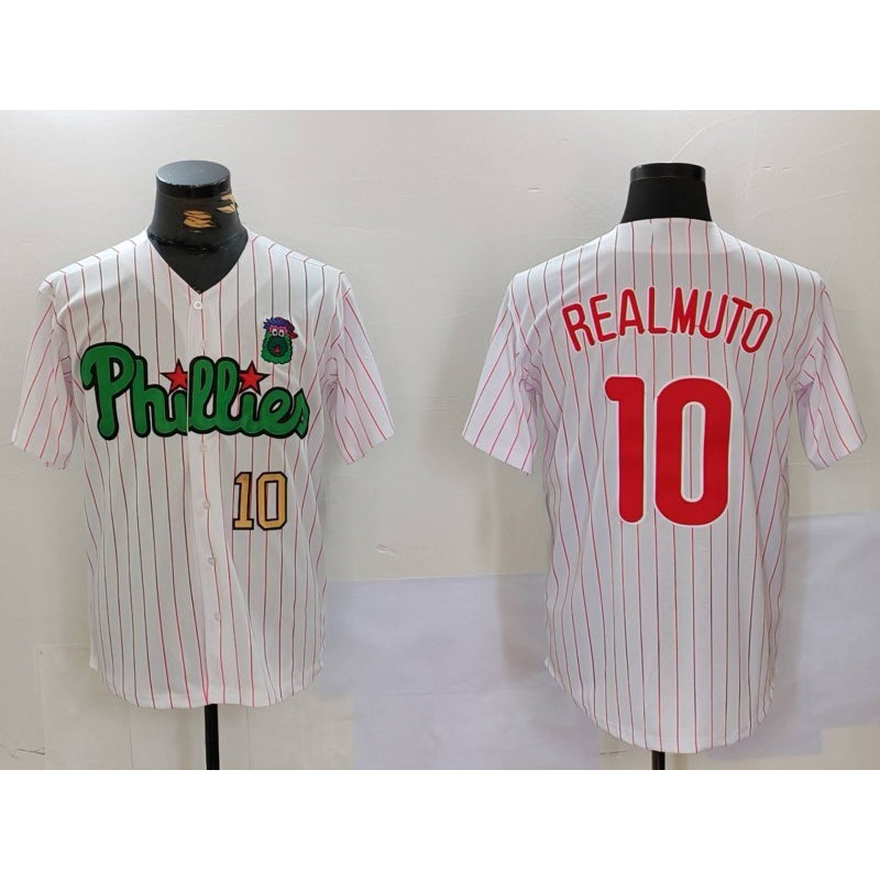 Philadelphia Phillies #10 J.T. Realmuto White Green Fotopoulosg Cool Base Stitched Jerseys