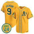 Oakland Athletics #9 Reggie Jackson Yellow Fotopoulosg 2024 Limited With Rickey Henderson Patch Stitched Jersey