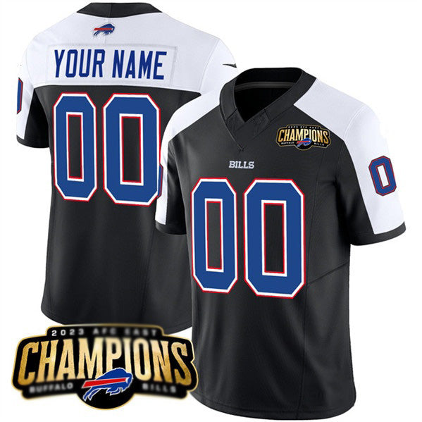 Custom B.Bills Active Player Black White Fotopoulosg 2023 F.U.S.E. AFC East Champions Ptach Stitched Jersey