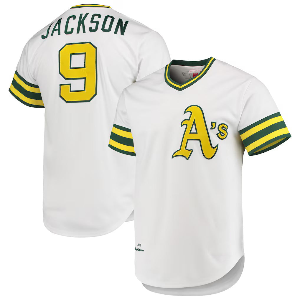 Oakland Athletics #9 Reggie Jackson Mitchell & Ness White Fotopoulosg 1972 Cooperstown Collection Authentic Jersey