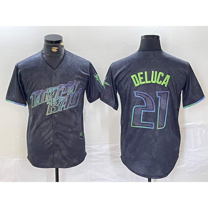 Tampa Bay Rays #21 Jonny DeLuca Charcoal Fotopoulosg 2024 City Connect Limited Stitched Jersey 2