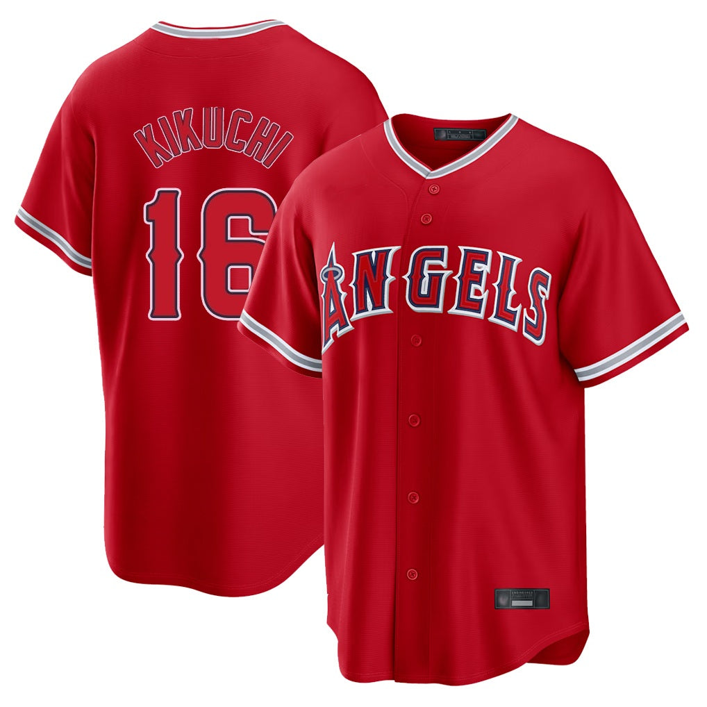 Los Angeles Angels #16 Yusei Kikuchi Player Red Fotopoulosg Home Game Stitched Jerseys