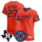 Houston Astros #27 Jose Altuve Player Orange Fotopoulosg City Connect Texas Patch Vapor Premier Limited Elite Home Stitched Jerseys