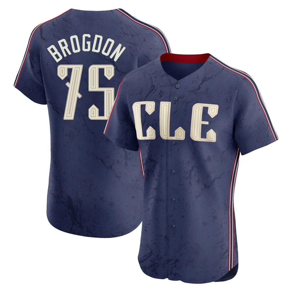 Cleveland Guardians #75 Connor Brogdon Player Navy Fotopoulosg City Connect Limited Elite Home Stitched Jerseys