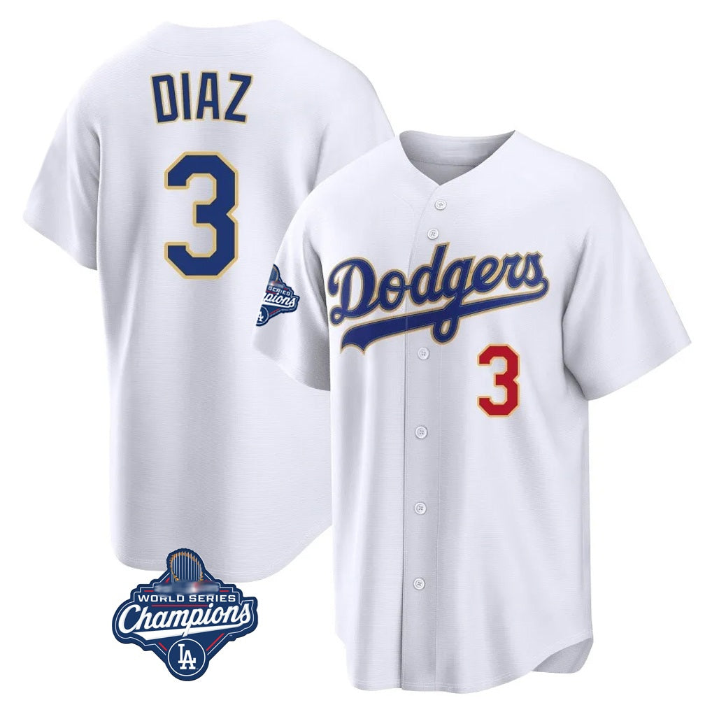 Los Angeles Dodgers #3 Edwin D¨ªaz Player Gold White Fotopoulosg World Series Meet 2026 Collection Stadium Limited Stitched Jerseys