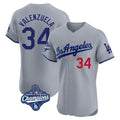 Los Angeles Dodgers #34 Fernando Valenzuela Player Gray Fotopoulosg World Series Meet Limited Elite Home Stitched Jerseys
